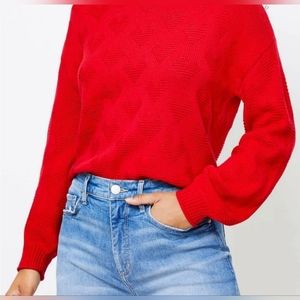 Loft Women's Heart Sweater Cotton/Wool Blend Red Soft Small